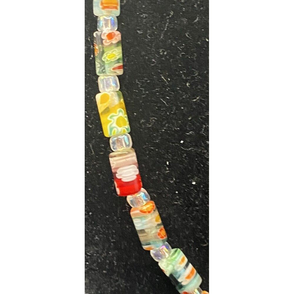 Unique Multicolor Necklace Venetian Millefiori 6mmx3mm Tube Bead 17" Gold Tone - Picture 4 of 11